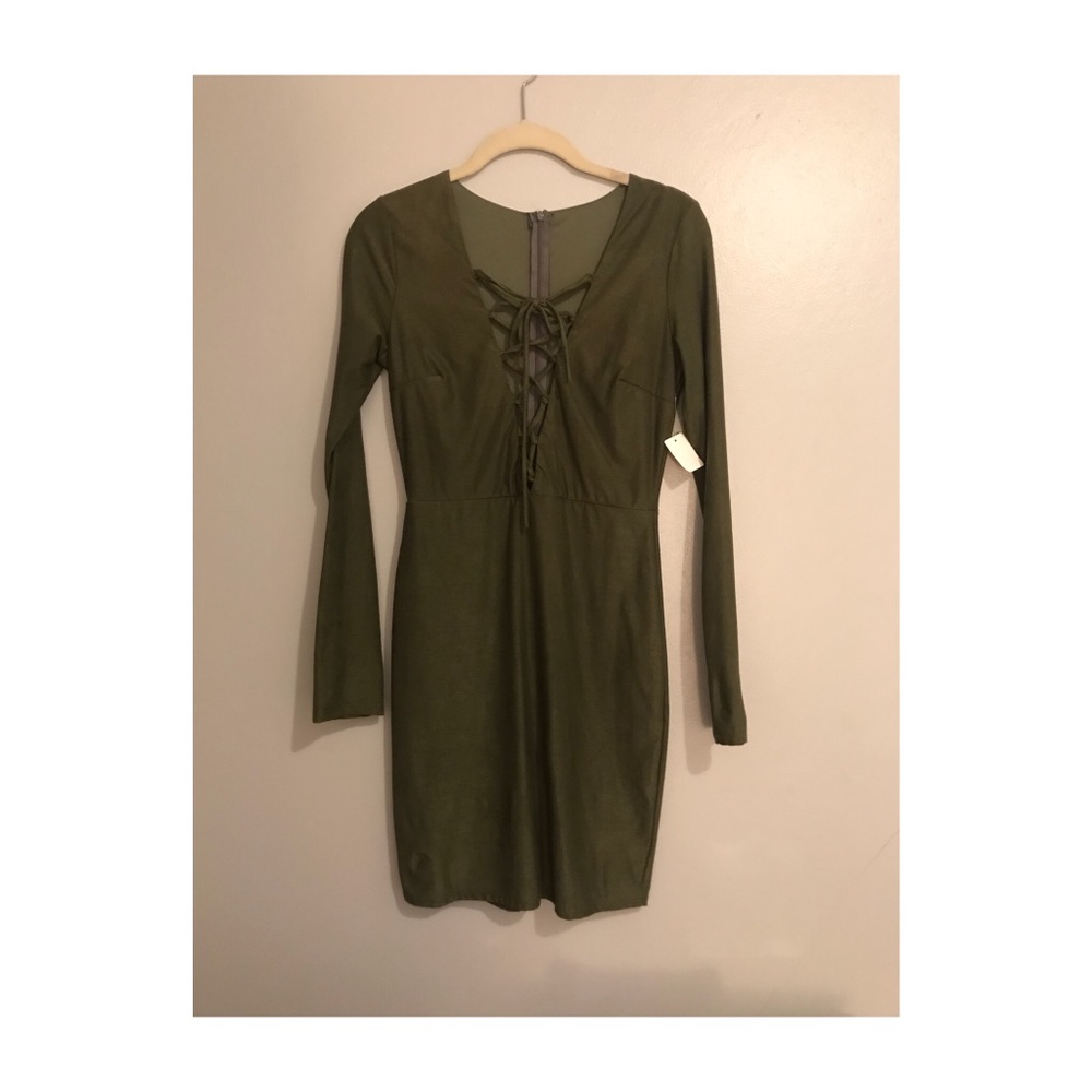 Olive green body hugging dress